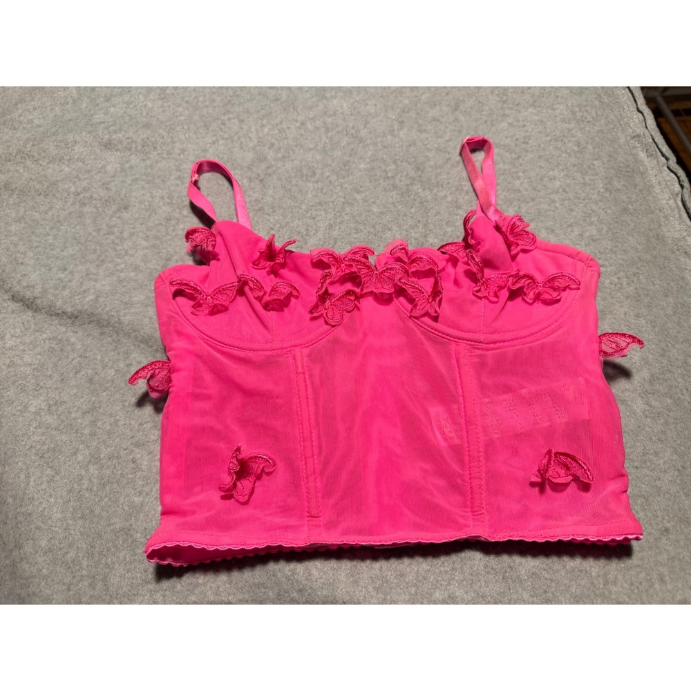 Forever 21 Pink Butterfly Mesh Corset Top Bustier Hot Pink Small